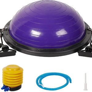 Yoga Balance Trainer- 9.8” Half Ball Balance Trainer with Resistance Band-Extra Thick Stability Exercise Half Ball for Core Training Home Office Gym Workout,up to 660lbs (Purple)