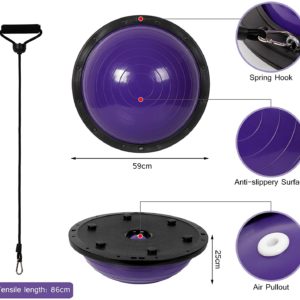 Yoga Balance Trainer- 9.8” Half Ball Balance Trainer with Resistance Band-Extra Thick Stability Exercise Half Ball for Core Training Home Office Gym Workout,up to 660lbs (Purple)