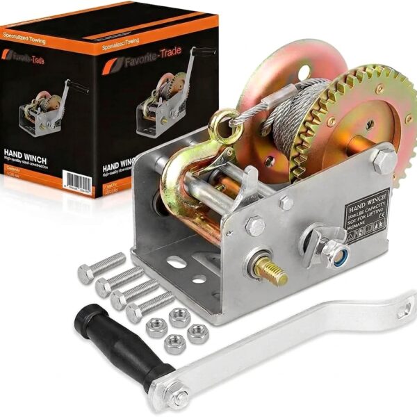Trailer Winch – Durable Hand Crank – 3500 lbs Hand Winch with Cable - Boat Trailer Cable, Heavy Duty Rope Crank for Trailer, Boat or ATV Towing - 4 Bolts and Nuts Included
