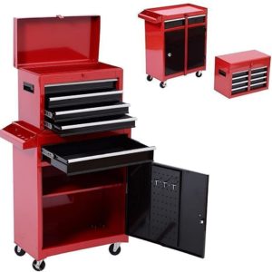 Red Rolling Tool Storage Cabinet Chest 5 Drawers Top Removable Durable Tool Cabinet Roller Tool Box